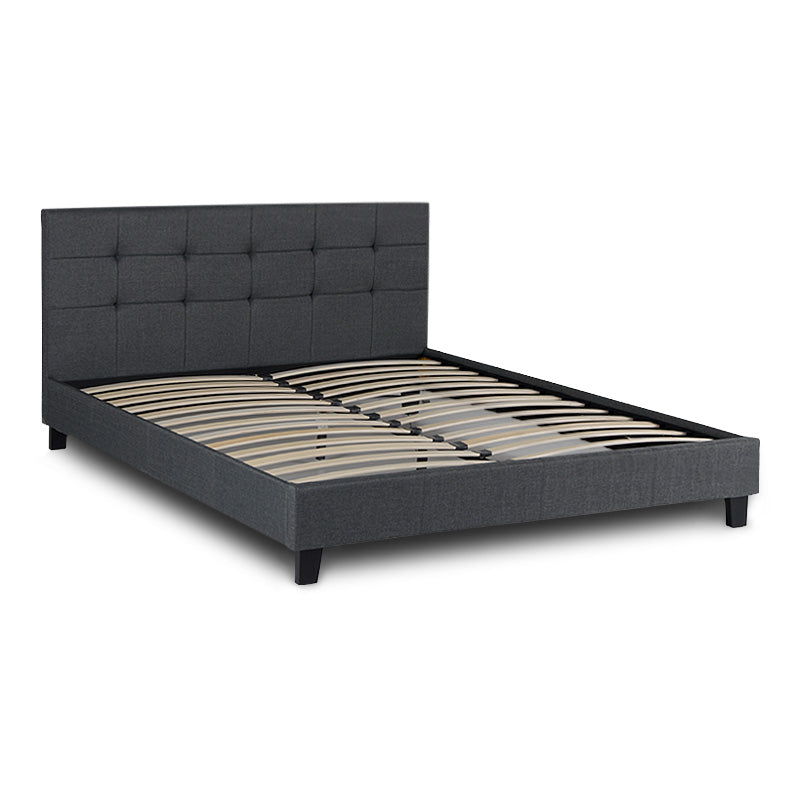 LUCIA Double Bed in Anthracite with PU leather upholstery, anatomical slats, and wooden frame, perfect for stylish bedrooms.