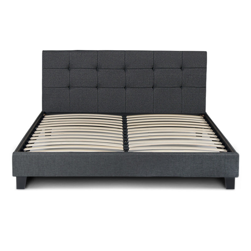 LUCIA Double Bed in Anthracite with PU leather upholstery, anatomical slats, and wooden frame, perfect for stylish bedrooms.