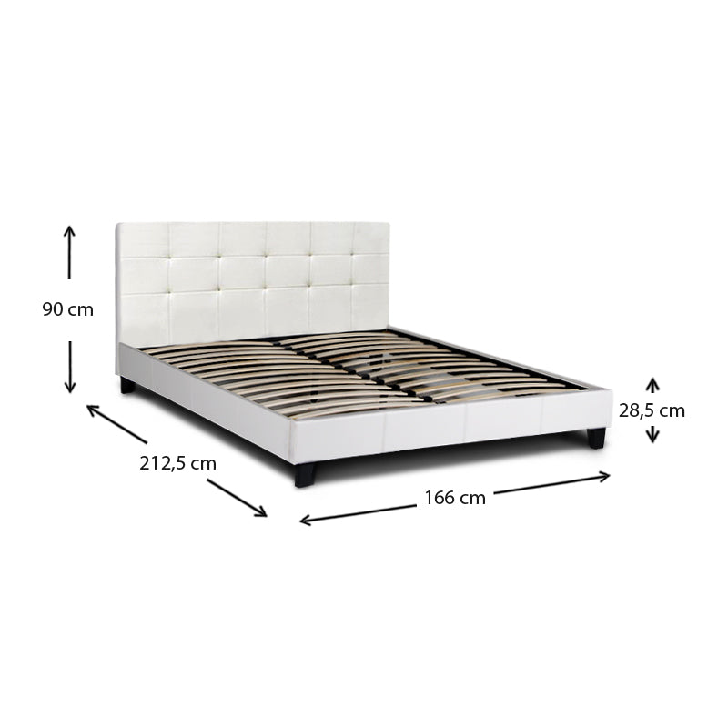 LUCIA Double Bed in white artificial leather, featuring anatomical slats and a sturdy wooden frame, perfect for stylish bedrooms.