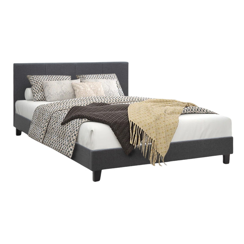 NOCHE Double Bed in Anthracite fabric, featuring anatomical slats and a sturdy wooden frame, ideal for stylish bedrooms.