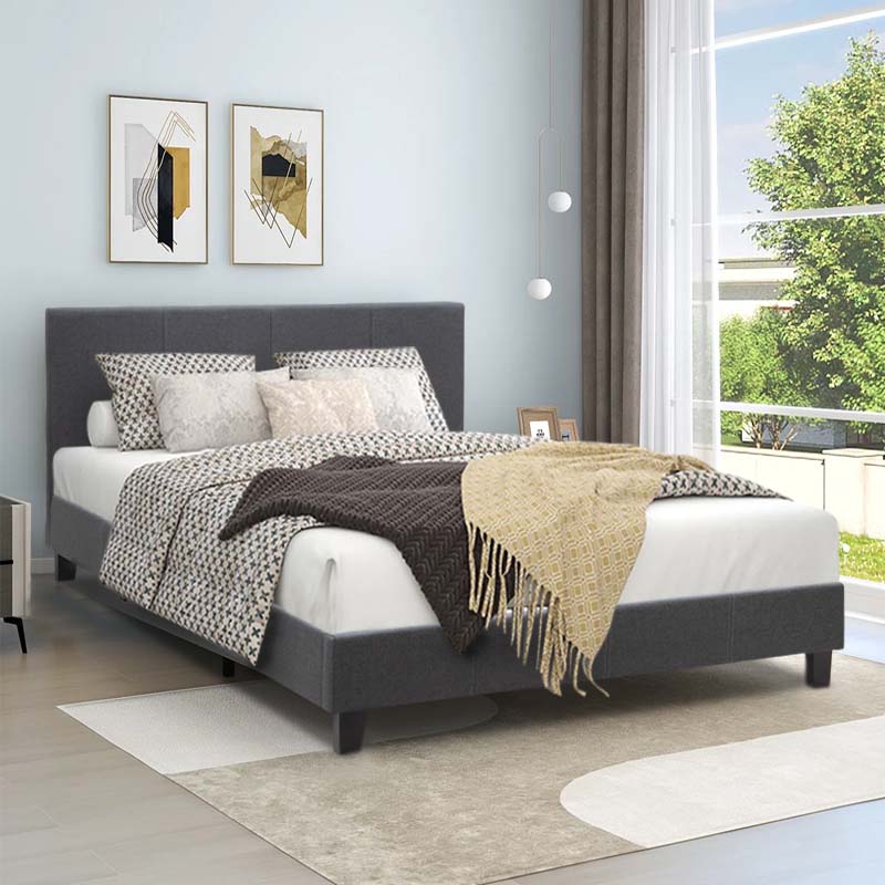 NOCHE Double Bed in Anthracite fabric, featuring anatomical slats and a sturdy wooden frame, ideal for stylish bedrooms.