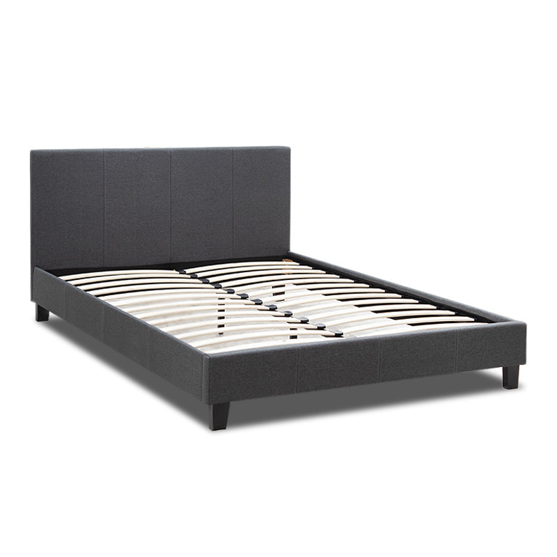 NOCHE Double Bed in Anthracite fabric, featuring anatomical slats and a sturdy wooden frame, ideal for stylish bedrooms.