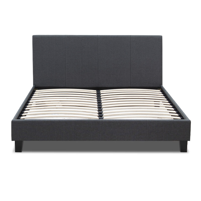 NOCHE Double Bed in Anthracite fabric, featuring anatomical slats and a sturdy wooden frame, ideal for stylish bedrooms.