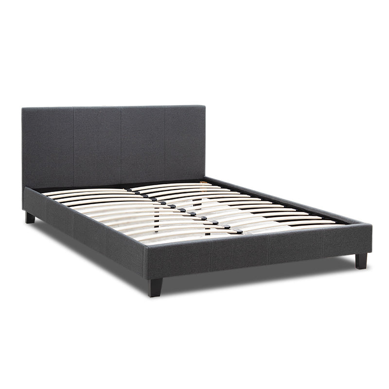 NOCHE Double Bed in Anthracite fabric, featuring anatomical slats and a sturdy wooden frame, perfect for stylish bedrooms.