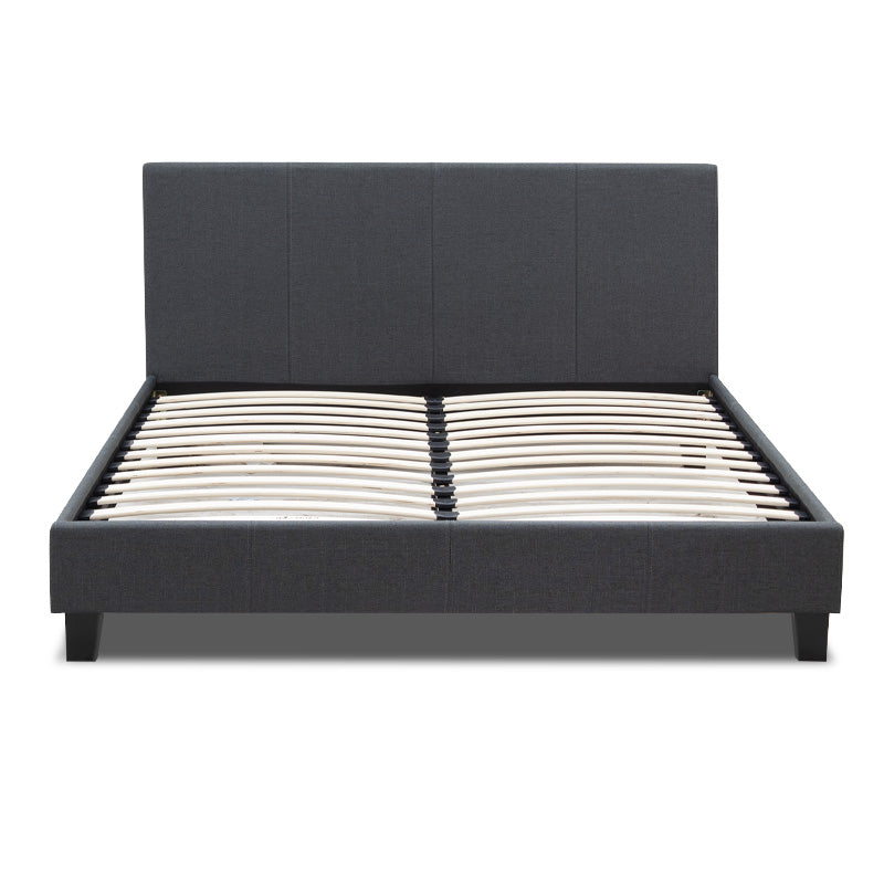 NOCHE Double Bed in Anthracite fabric, featuring anatomical slats and a sturdy wooden frame, perfect for stylish bedrooms.