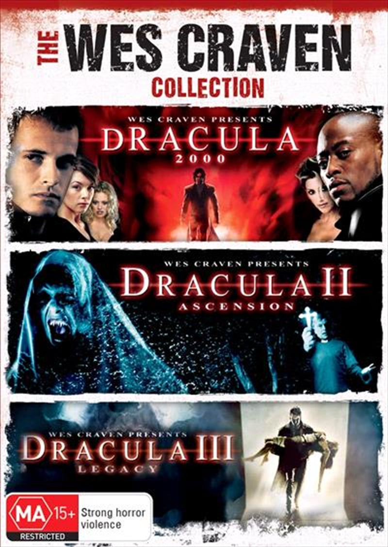 Cover art of Dracula 2000, II - Ascension, and III - Legacy movie collection featuring dark and eerie imagery.