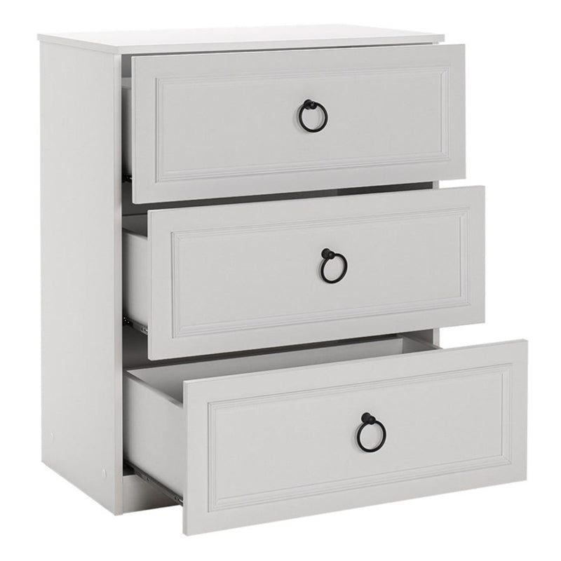 MATILDA White Drawer with three spacious drawers, measuring 72x44x93 cm, featuring a sleek melamine finish.