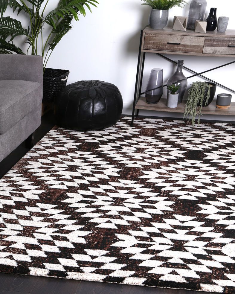 Dream Brown Beige Diamond Rug with Moroccan-style geometric pattern, soft-touch polypropylene material, and thick pile for comfort.