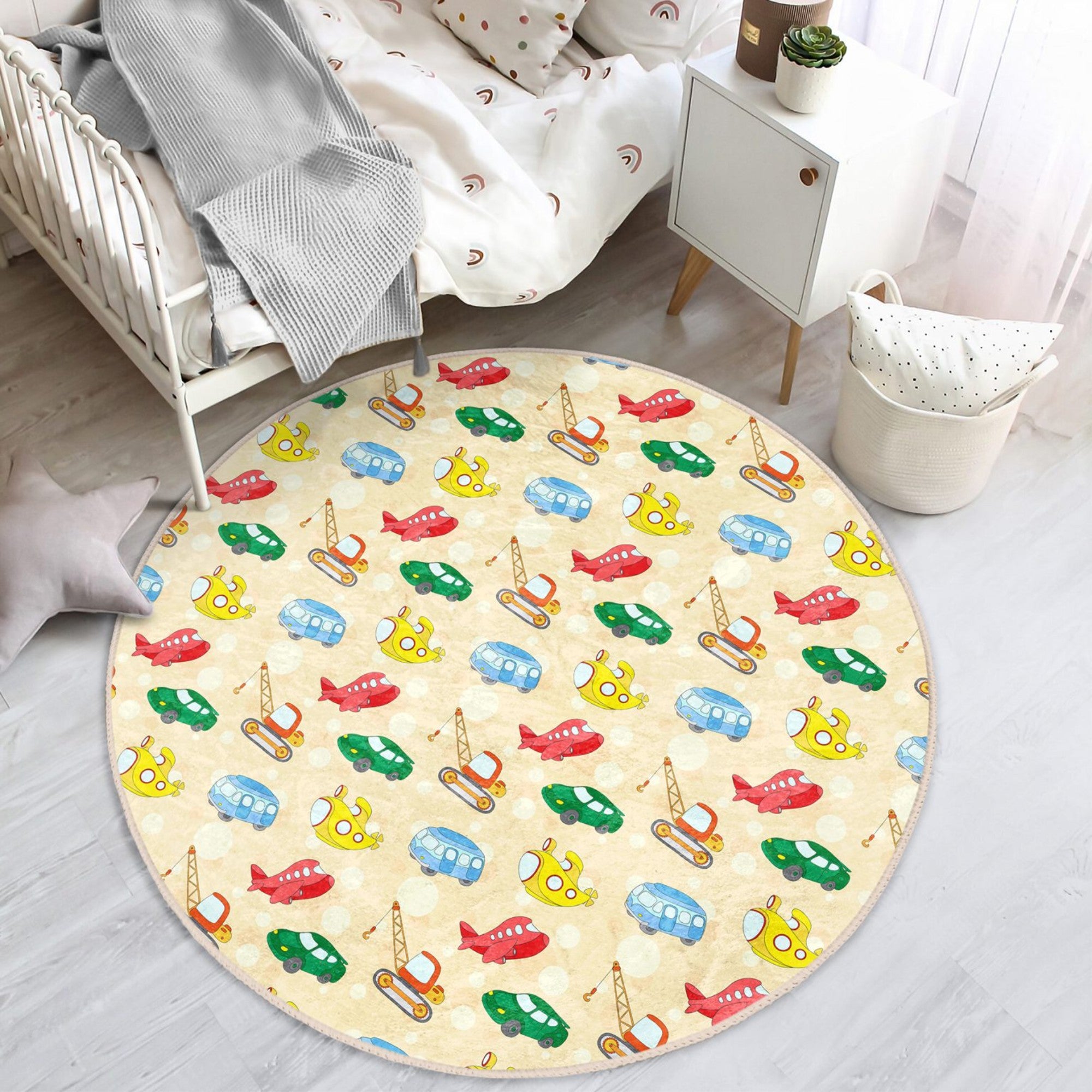 Dream Cars and Planes Boys' Rug featuring vibrant colors and playful designs of cars and planes, perfect for children's rooms.