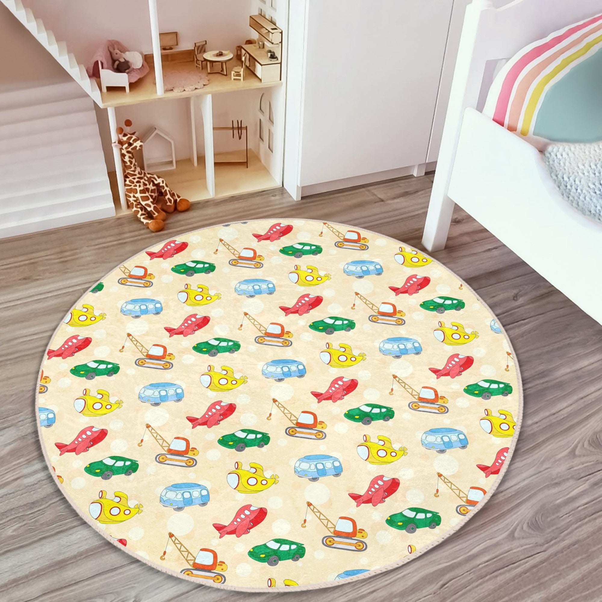 Dream Cars and Planes Boys' Rug featuring vibrant colors and playful designs of cars and planes, perfect for children's rooms.