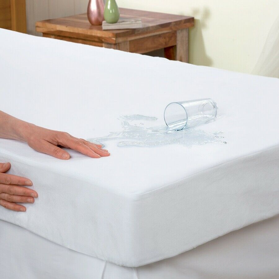 Dreamaker Waterproof Fitted Mattress Protector for King Bed, featuring soft cotton terry towel pile and waterproof backing.