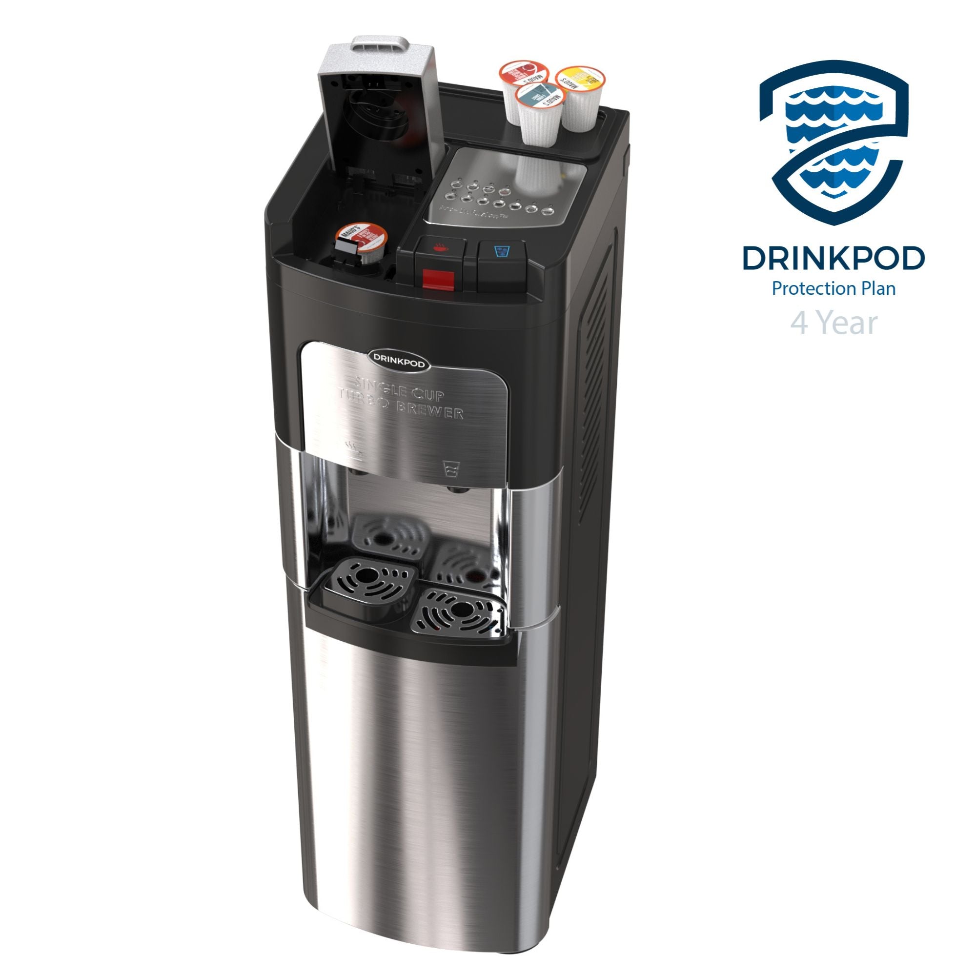 Drinkpod 3000 Elite Series Coffee Plus Water Purification Cooler with sleek design and integrated coffee maker.