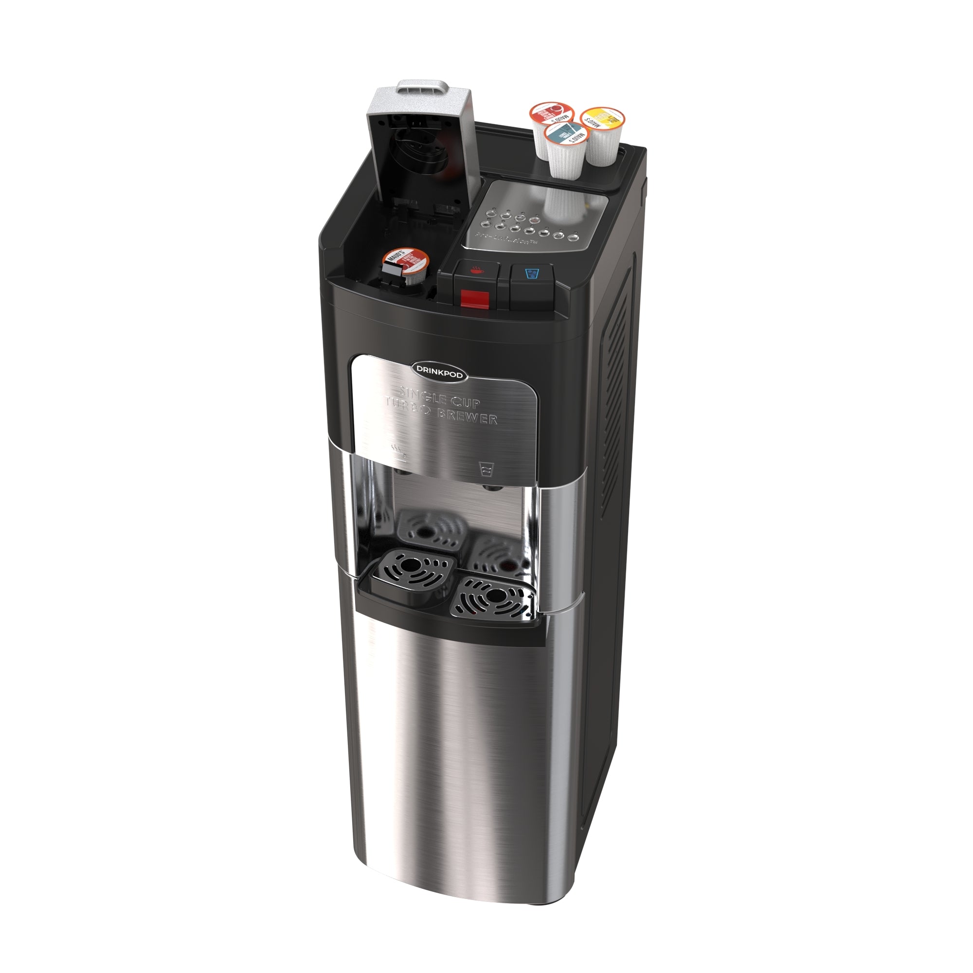 Drinkpod 3000 Elite Series Coffee Plus Water Purification Cooler with sleek design and integrated coffee maker.