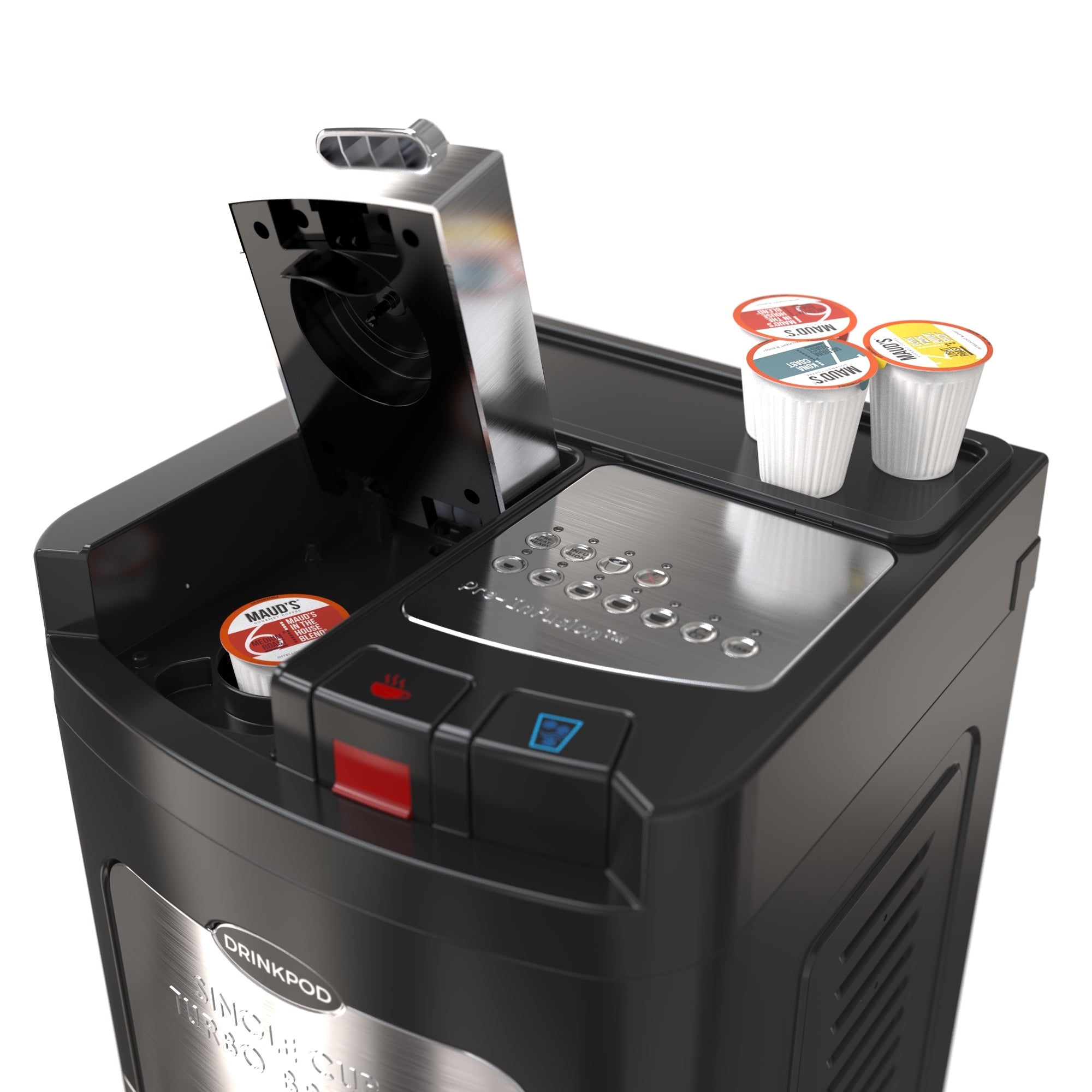 Drinkpod 3000 Elite Series Coffee Plus Water Purification Cooler with sleek design and integrated coffee maker.