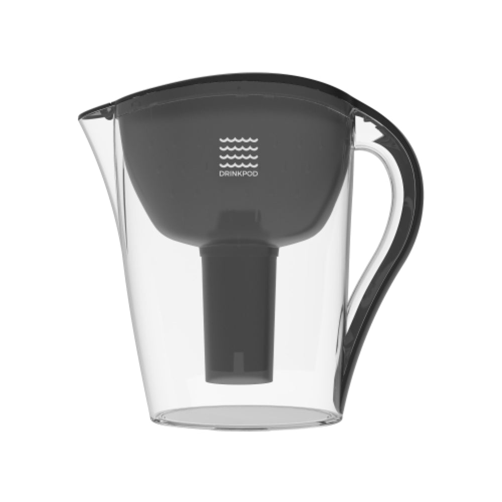 Drinkpod Ultra Premium Alkaline Water Pitcher with 3.5L capacity, featuring a sleek design and three alkaline water filters.