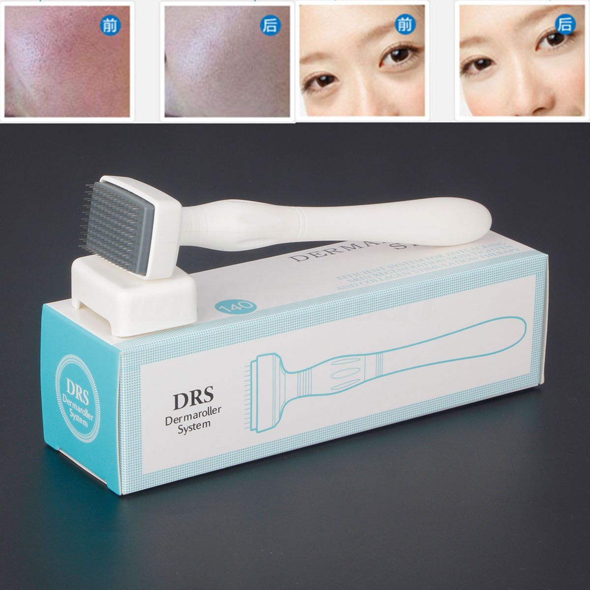 DRS 140 Derma Stamp Roller with 140 stainless steel microneedles for anti-aging skin treatment.