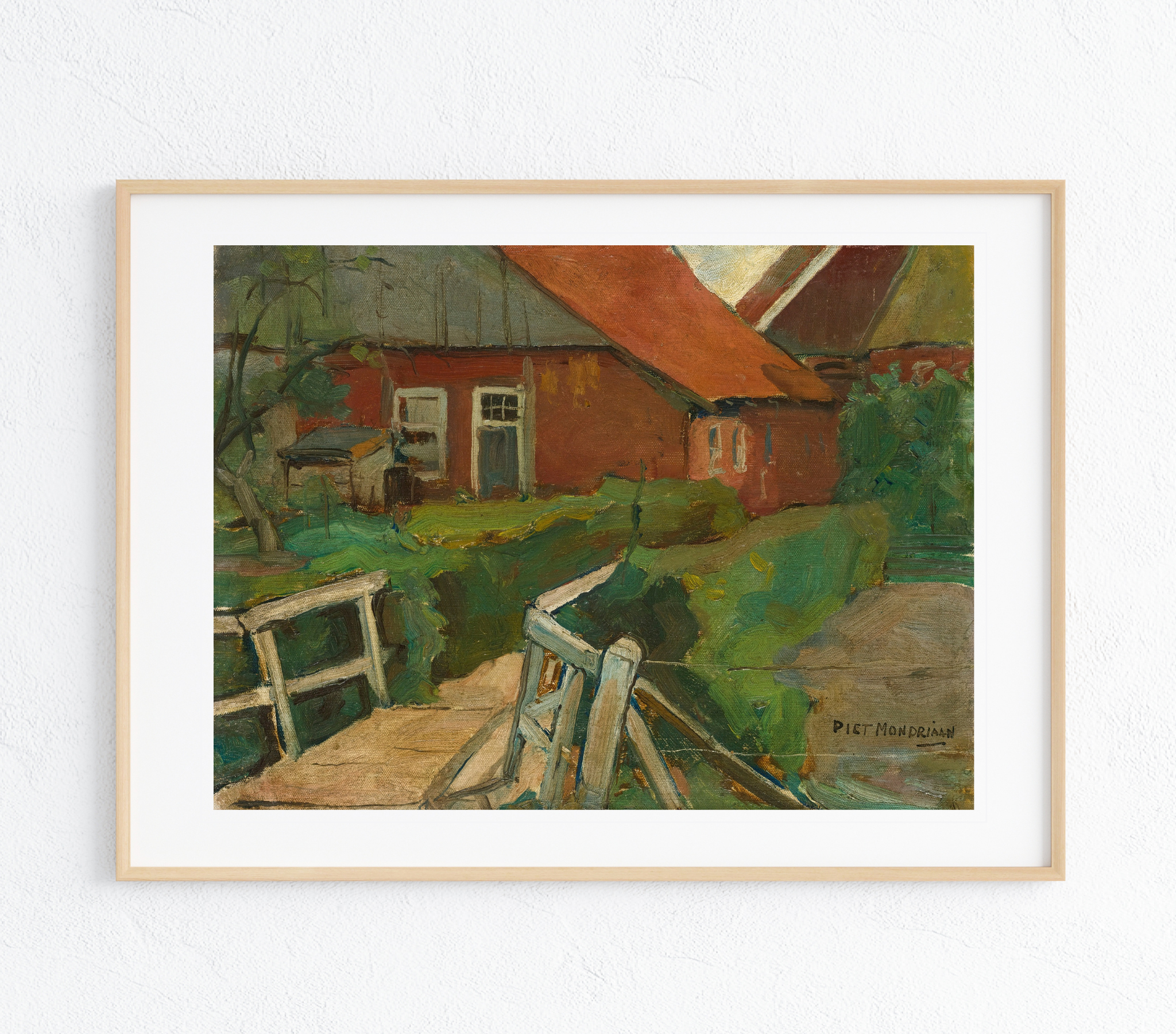 A vibrant Dutch Farm landscape art print on museum-grade canvas, showcasing rich colors and intricate textures.