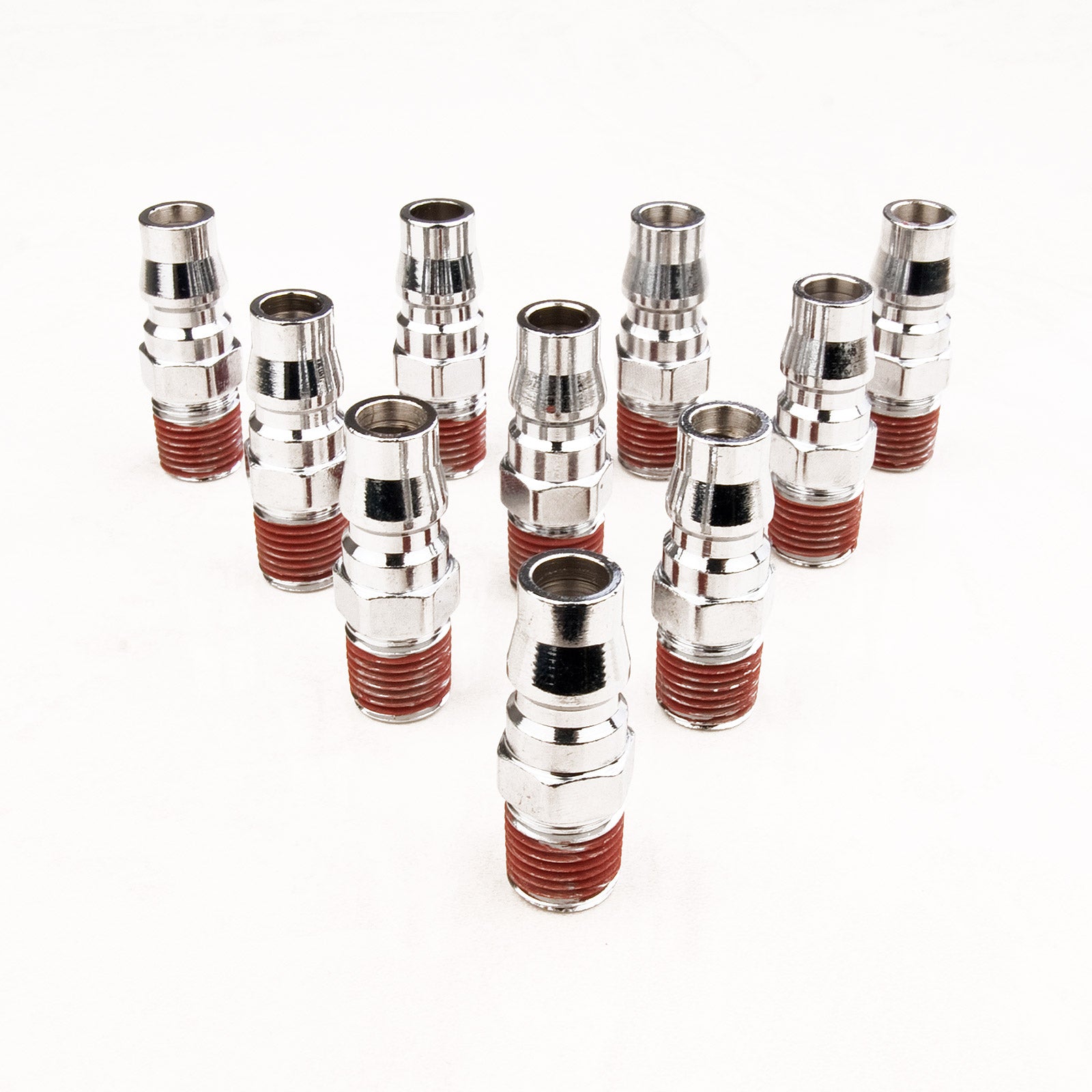 Dynamic Power 10 Set Nitto Type Male Air Coupling Couplers in silver steel, compact size for air tool applications.