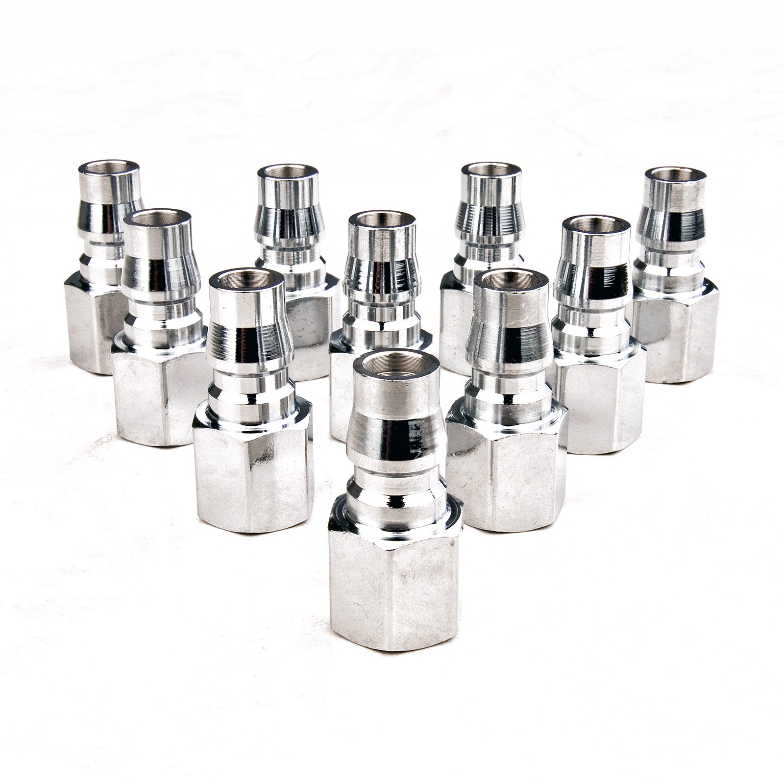 Dynamic Power 10 Set Nitto Type Male Air Coupling Couplers, silver steel fittings, compact size for air tool applications.