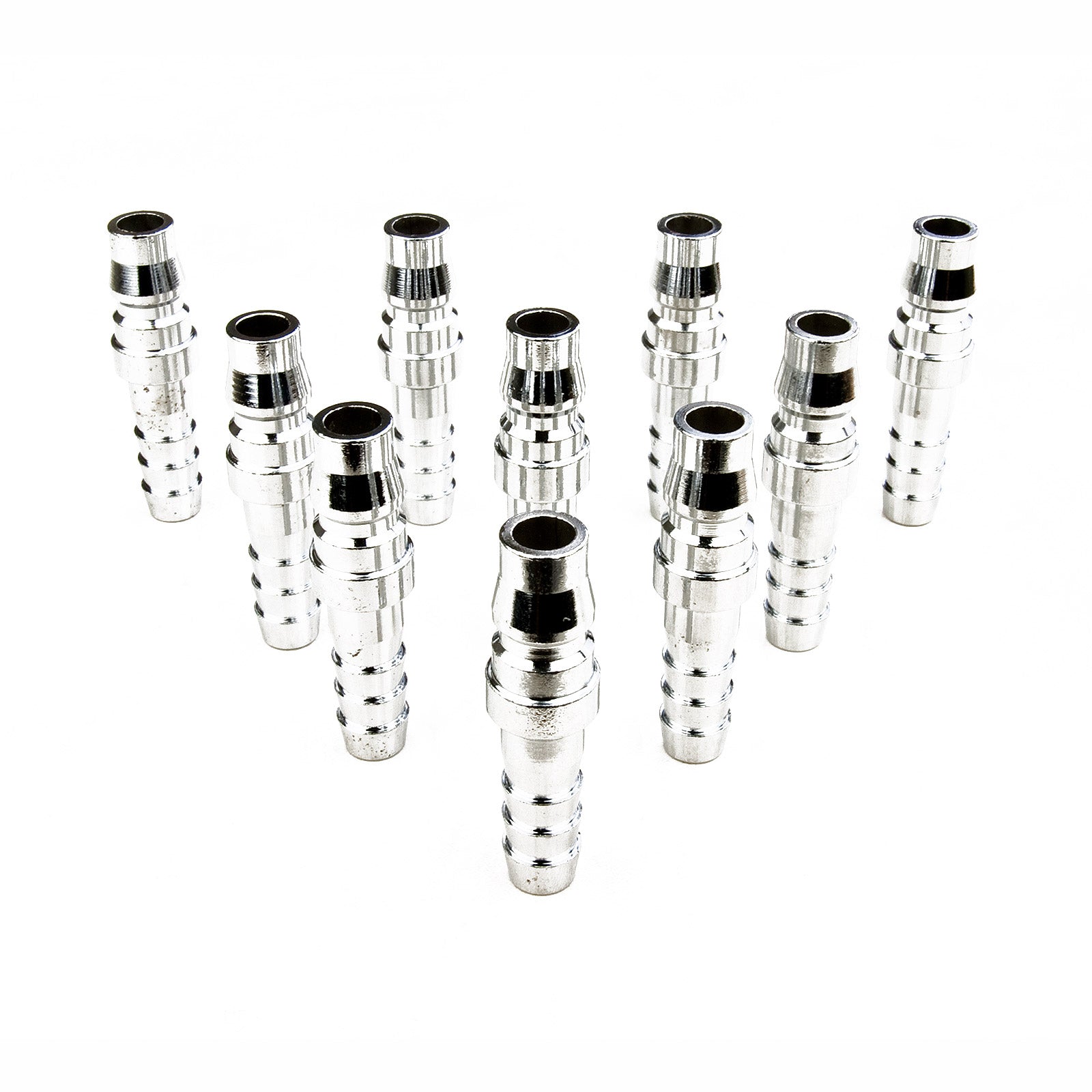 Dynamic Power 10 Set Nitto Type Male Air Coupling Couplers, silver steel fittings, compact size for air tool applications.