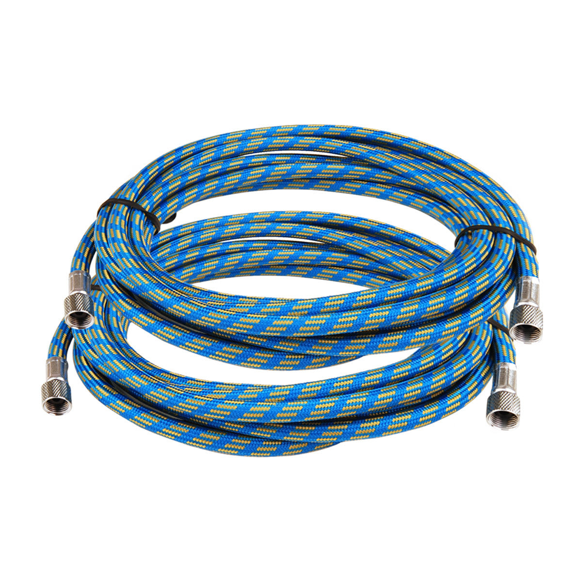 Dynamic Power 2 Set Air Brush Hose in blue and yellow, showcasing its braided rubber design and 3-meter length.