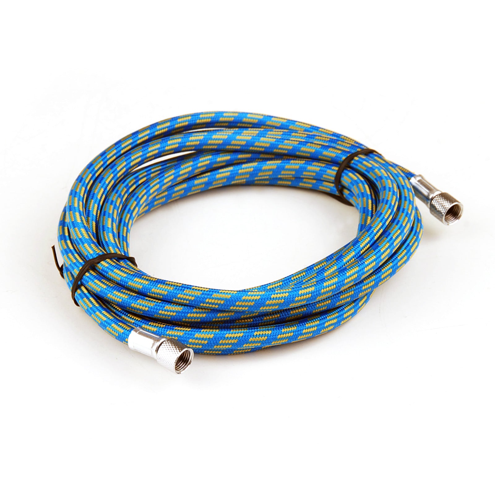 Dynamic Power 2 Set Air Brush Hose in blue and yellow, showcasing its braided rubber design and 3-meter length.