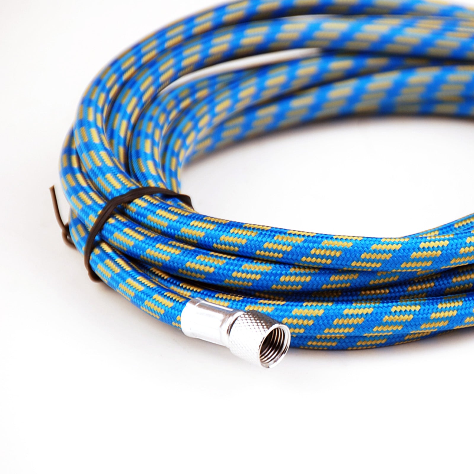 Dynamic Power 2 Set Air Brush Hose in blue and yellow, showcasing its braided rubber design and 3-meter length.