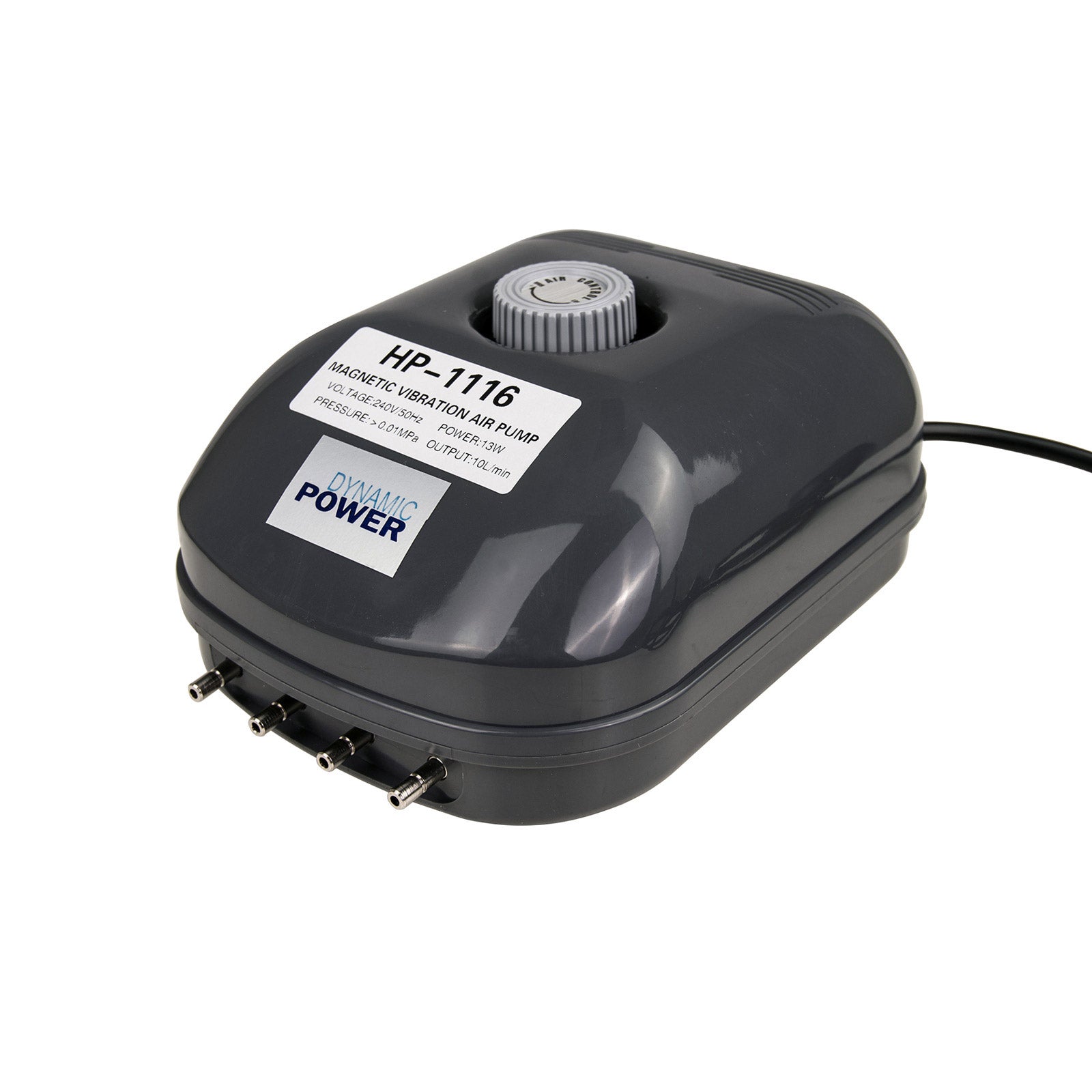 Dynamic Power Aquarium Air Pump with 4 outlets, designed for efficient oxygen supply in aquariums and ponds.