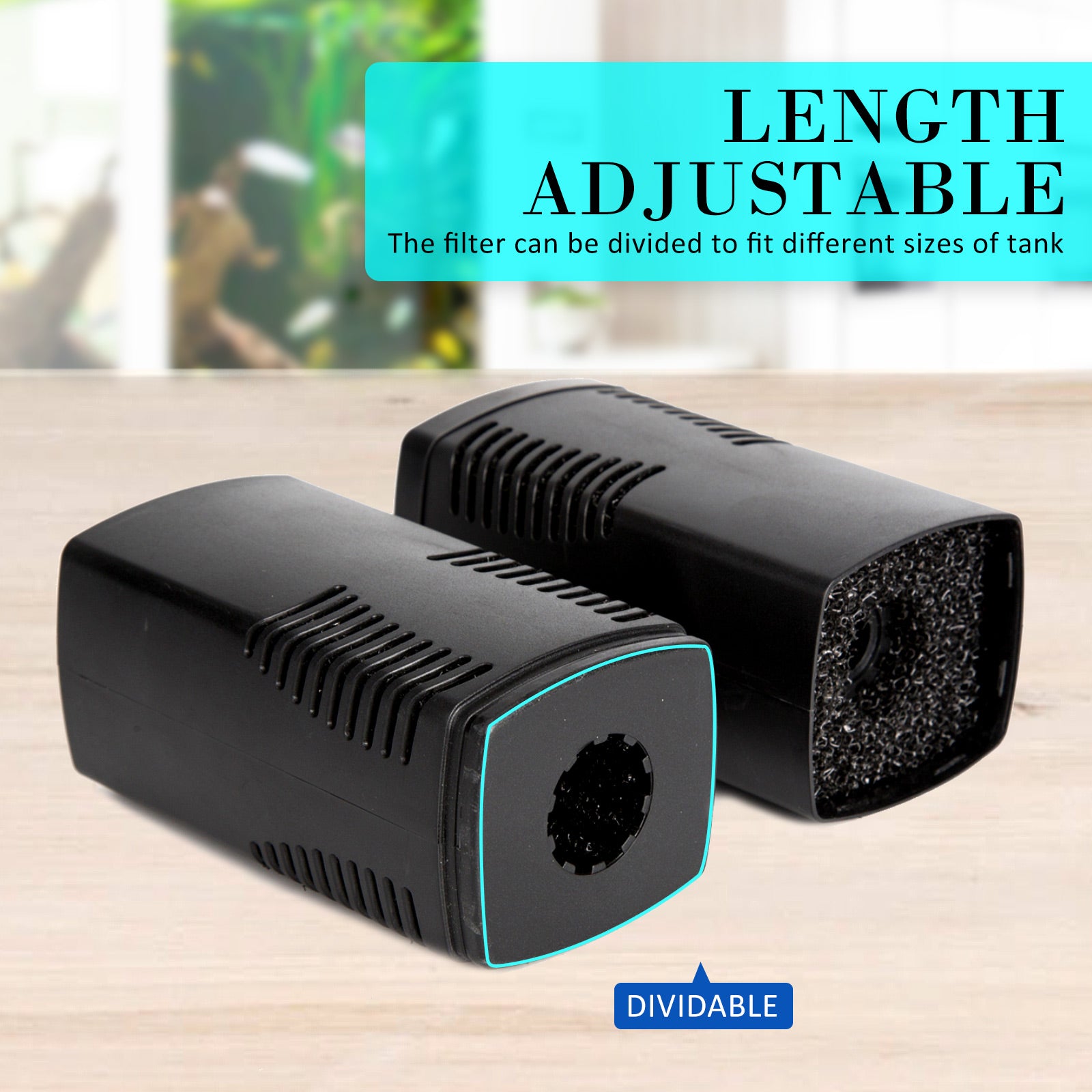 Dynamic Power Aquarium Submersible Filter with air tube, showcasing its compact design and durable ABS material.