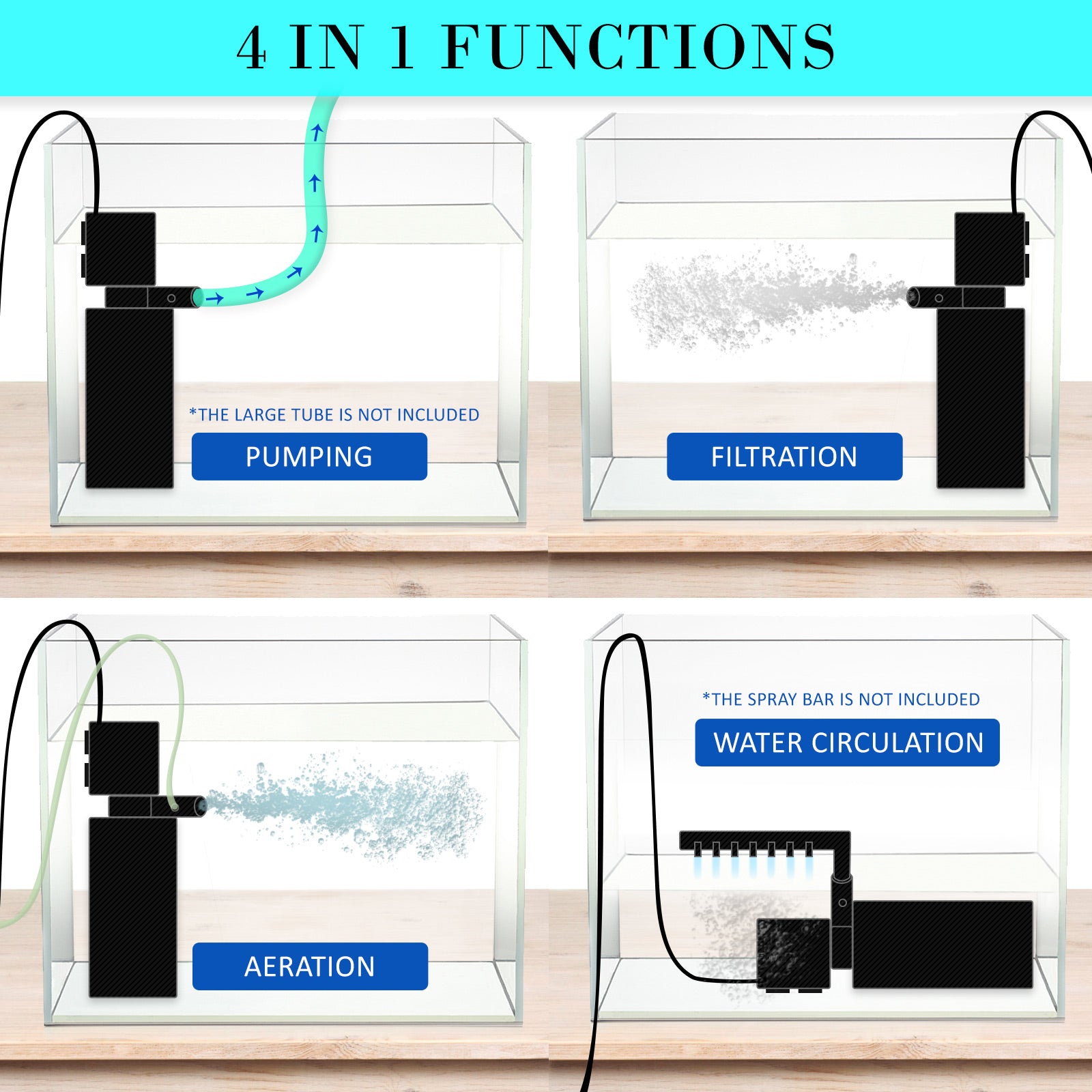 Dynamic Power Aquarium Submersible Filter with air tube, showcasing its compact design and durable ABS material.