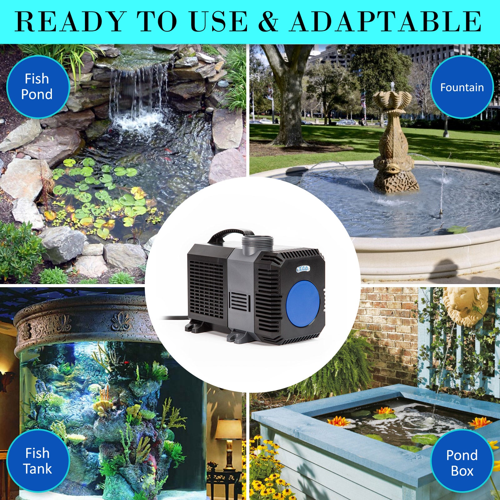 Dynamic Power Aquarium Submersible Pond Water Pump 10000L/H with stainless steel and PVC construction, designed for efficient water circulation.