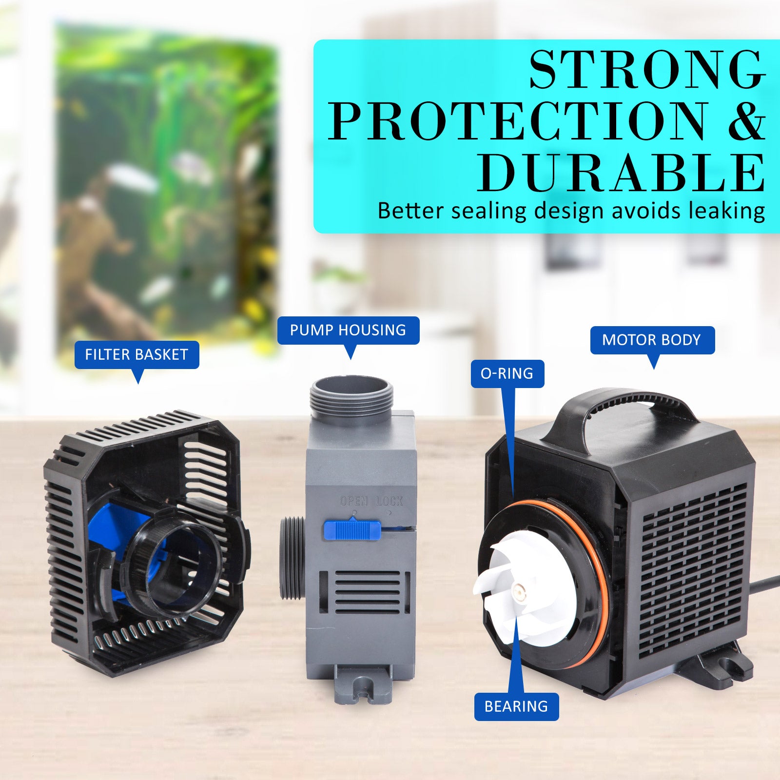 Dynamic Power Aquarium Submersible Pond Water Pump 10000L/H with stainless steel and PVC construction, designed for efficient water circulation.