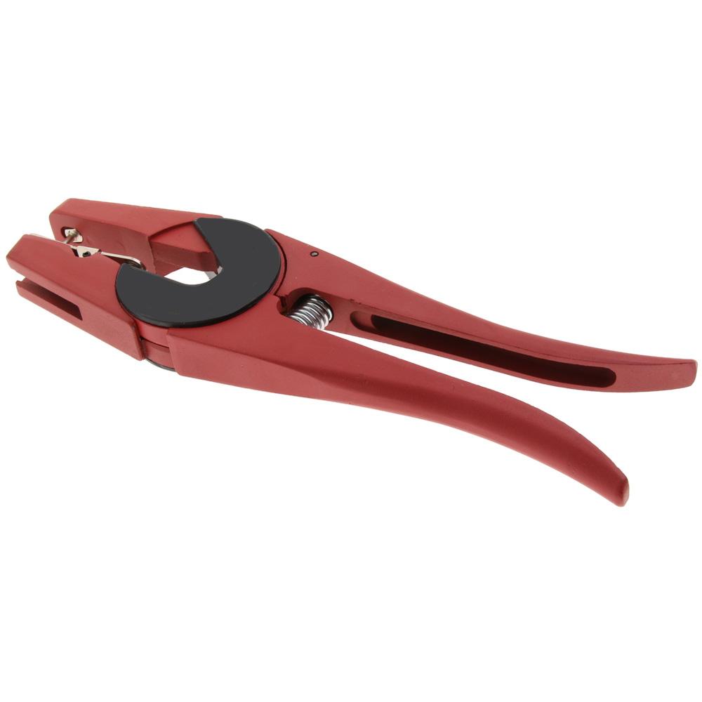 Ear Tag Applicator Plier in red, made of metal and alloy, designed for tagging livestock such as cattle, pigs, and sheep.