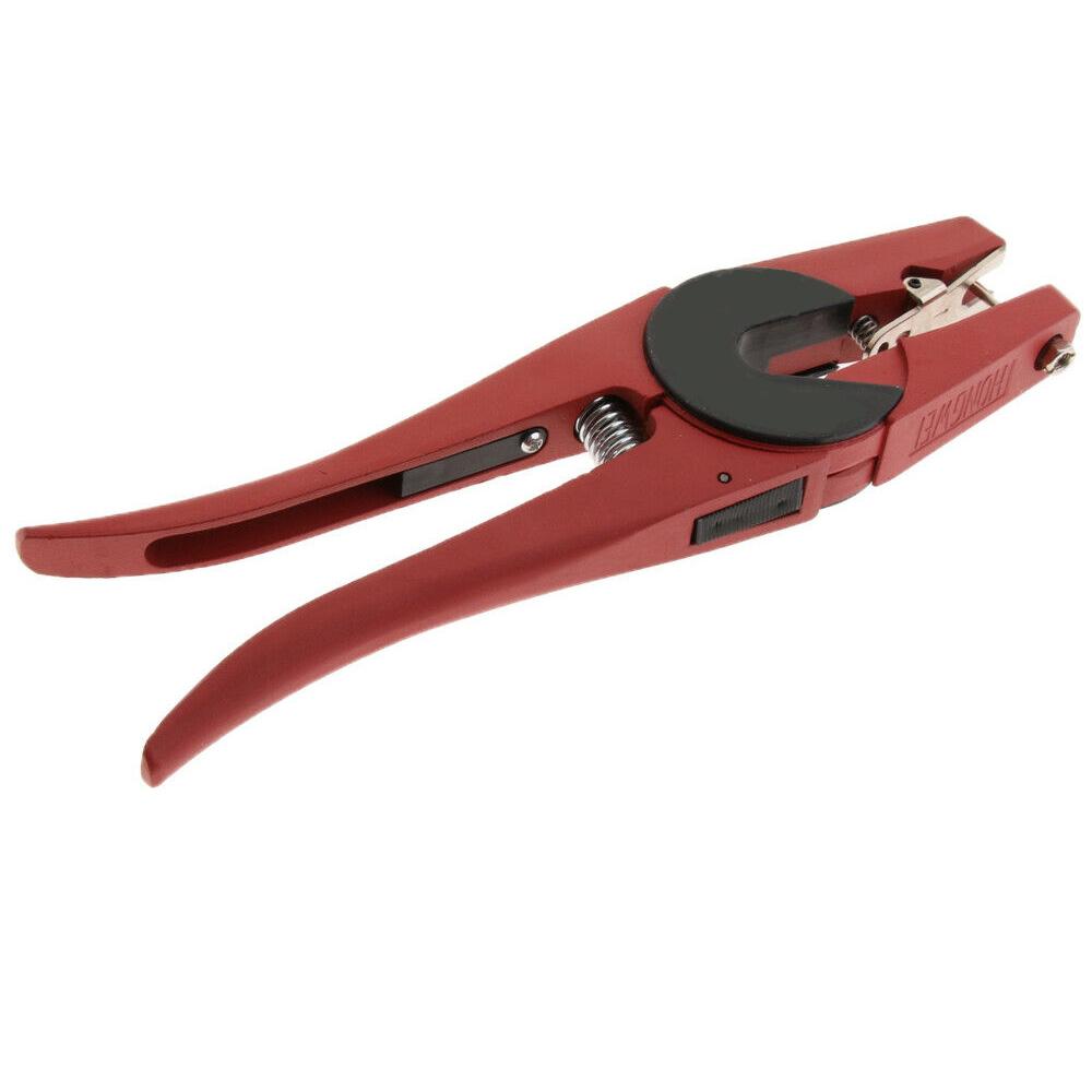 Ear Tag Applicator Plier in red, made of metal and alloy, designed for tagging livestock such as cattle, pigs, and sheep.