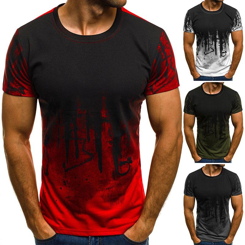 E-BAIHUI Men Fitness Compression T-Shirt in black and red, showcasing a stylish gradient pattern and breathable fabric.