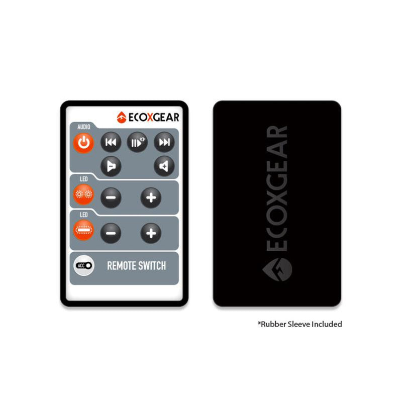 ECOXGEAR Soundbar RF Remote Control with buttons for easy audio management.