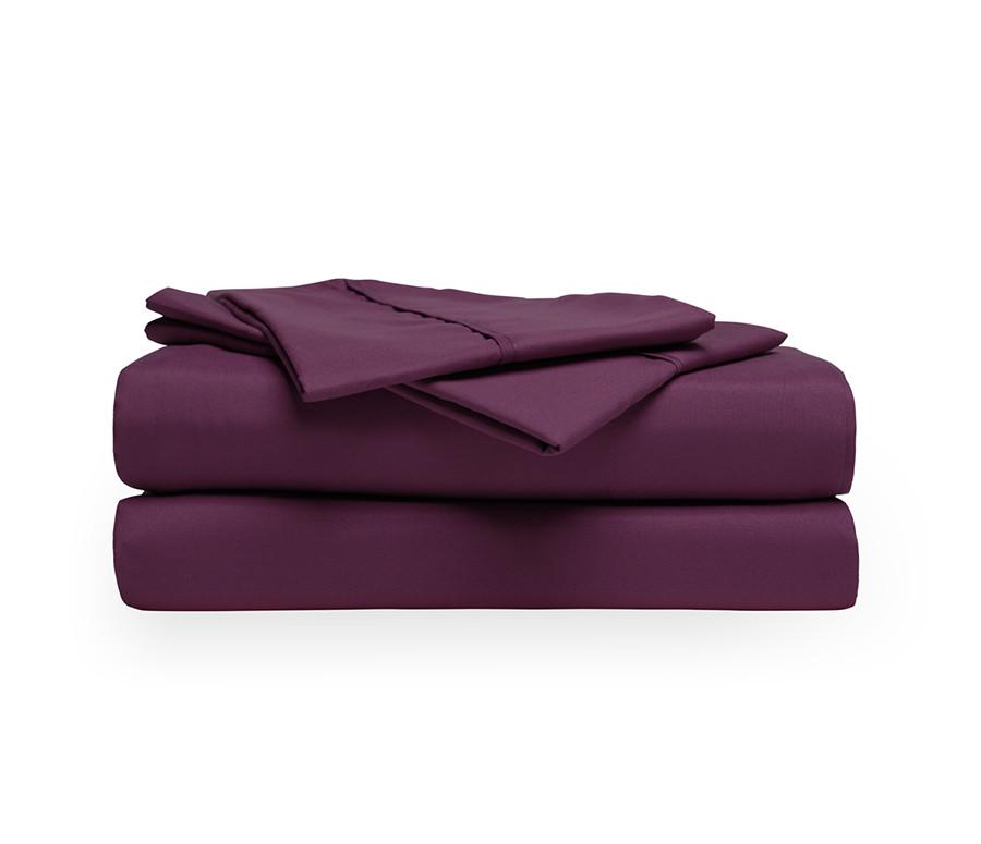 Soft and luxurious Eggplant sheets made from brushed microfiber, featuring deep pockets and an elegant design.