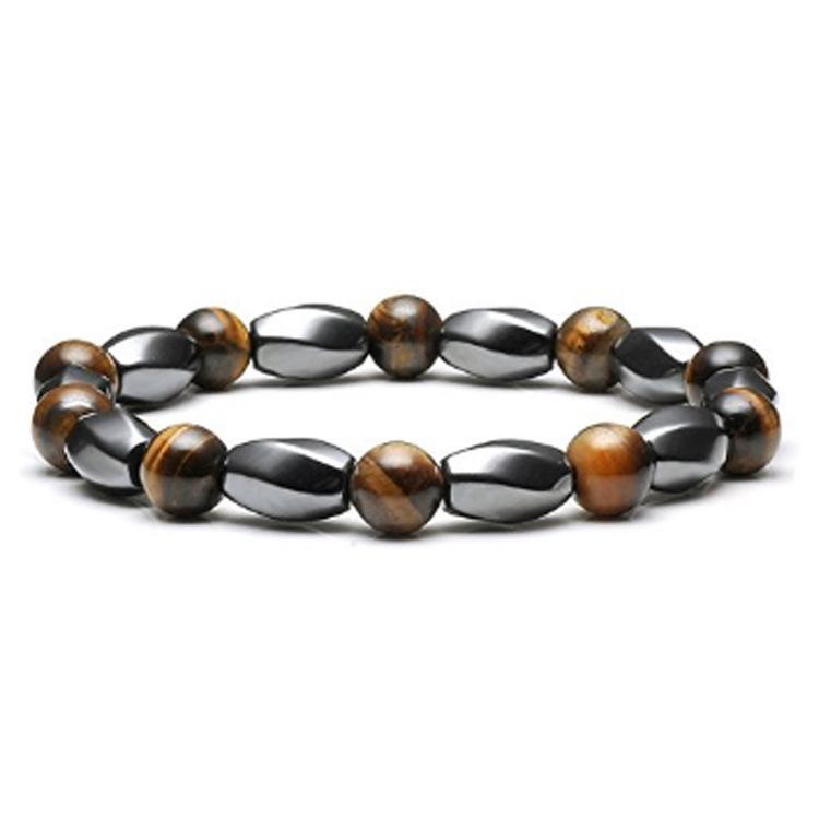 Elastic Black Magnetic Tiger Eye Stone Bracelet featuring hand beads, showcasing a stylish design suitable for both men and women.