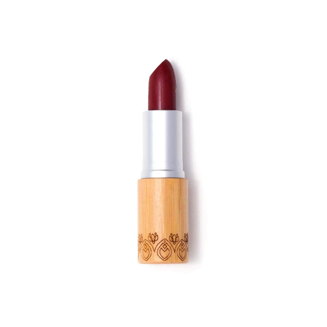 Elate Sheer Lipstick in Vivacious, a vegan lipstick in a sustainable bamboo tube with a hint of color and a vanilla scent.