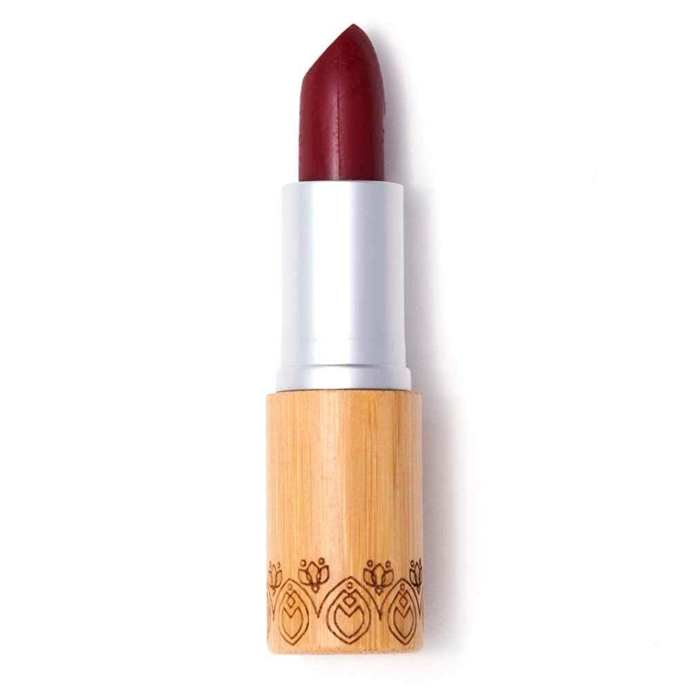 Elate Sheer Lipstick in Vivacious, a vegan lipstick in a sustainable bamboo tube with a hint of color and a vanilla scent.