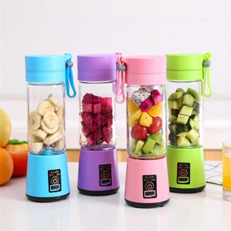 Portable USB Electric Juicer in various colors with a sleek design, perfect for blending fruits and vegetables on the go.