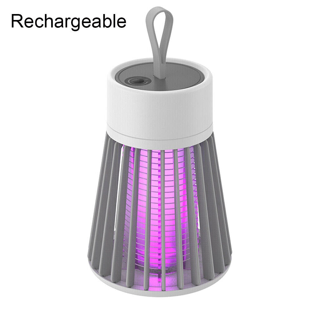 Electric Mosquito Killer Lamp in grey color, showcasing its compact design and USB charging capability.