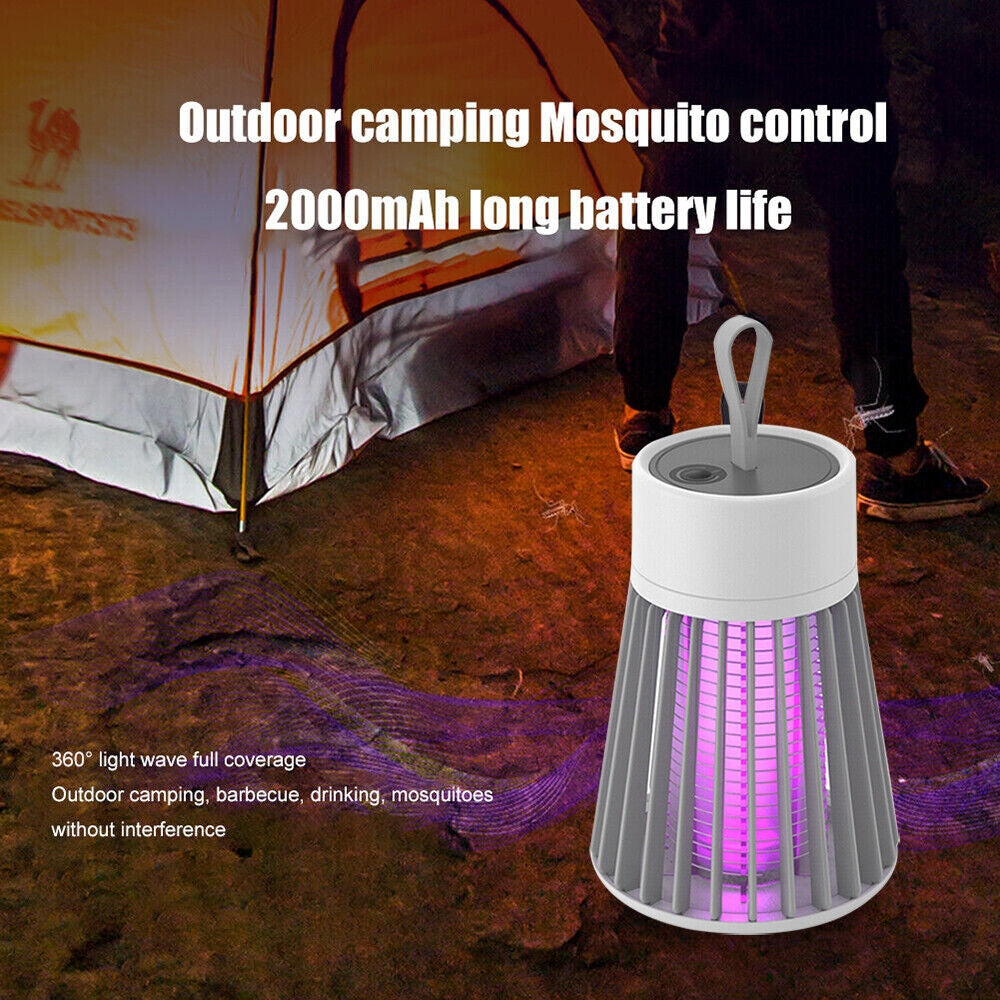 Electric Mosquito Killer Lamp in grey color, showcasing its compact design and USB charging capability.