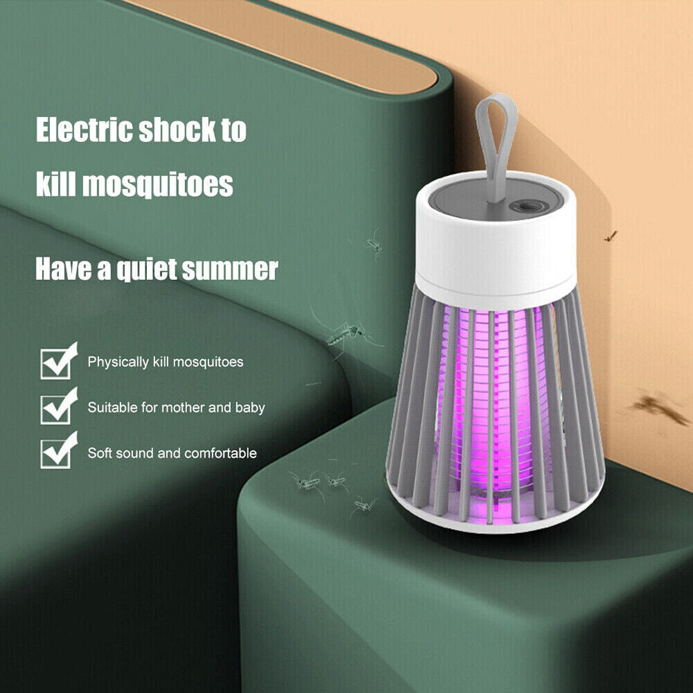 Electric Mosquito Killer Lamp in grey color, showcasing its compact design and USB charging capability.