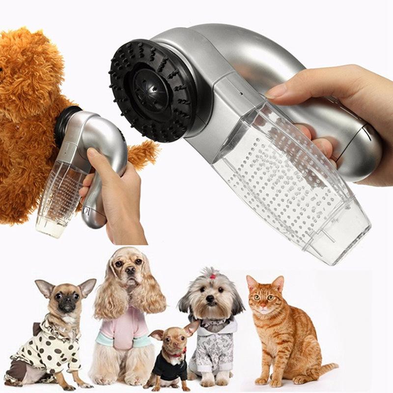 Electric Pet Cat Dog Vacuum Fur Cleaner with grooming tool, designed for effective pet hair removal.