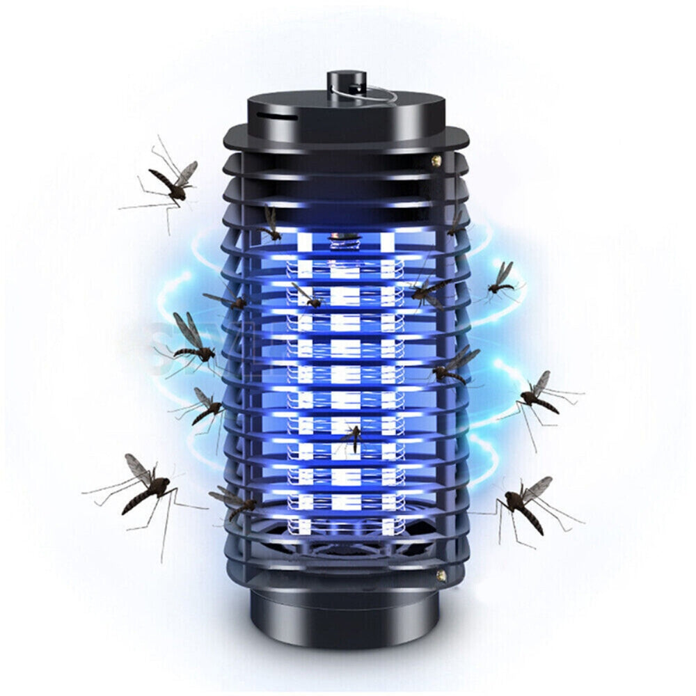 Electric UV Mosquito Killer Lamp with a sleek black design, featuring a protective plastic shield and UV light for effective insect trapping.