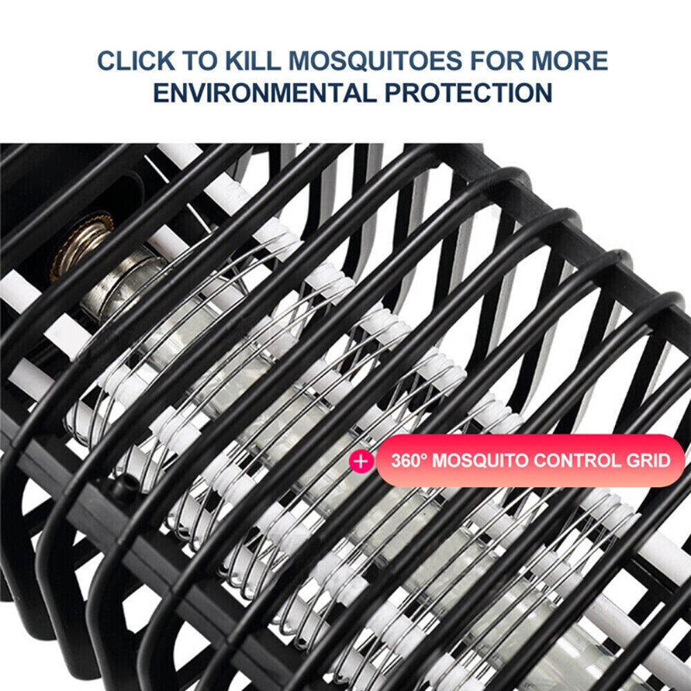 Electric UV Mosquito Killer Lamp with a sleek black design, featuring a protective plastic shield and UV light for effective insect trapping.