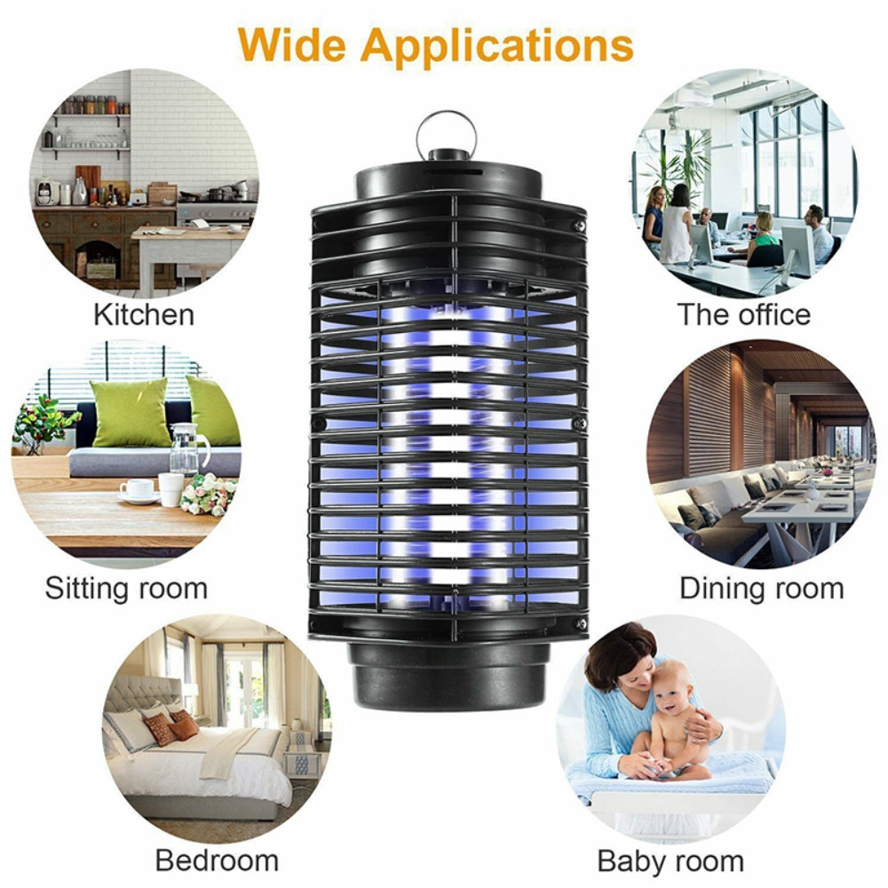 Electric UV Mosquito Killer Lamp with a sleek black design, featuring a protective plastic shield and UV light for effective insect trapping.