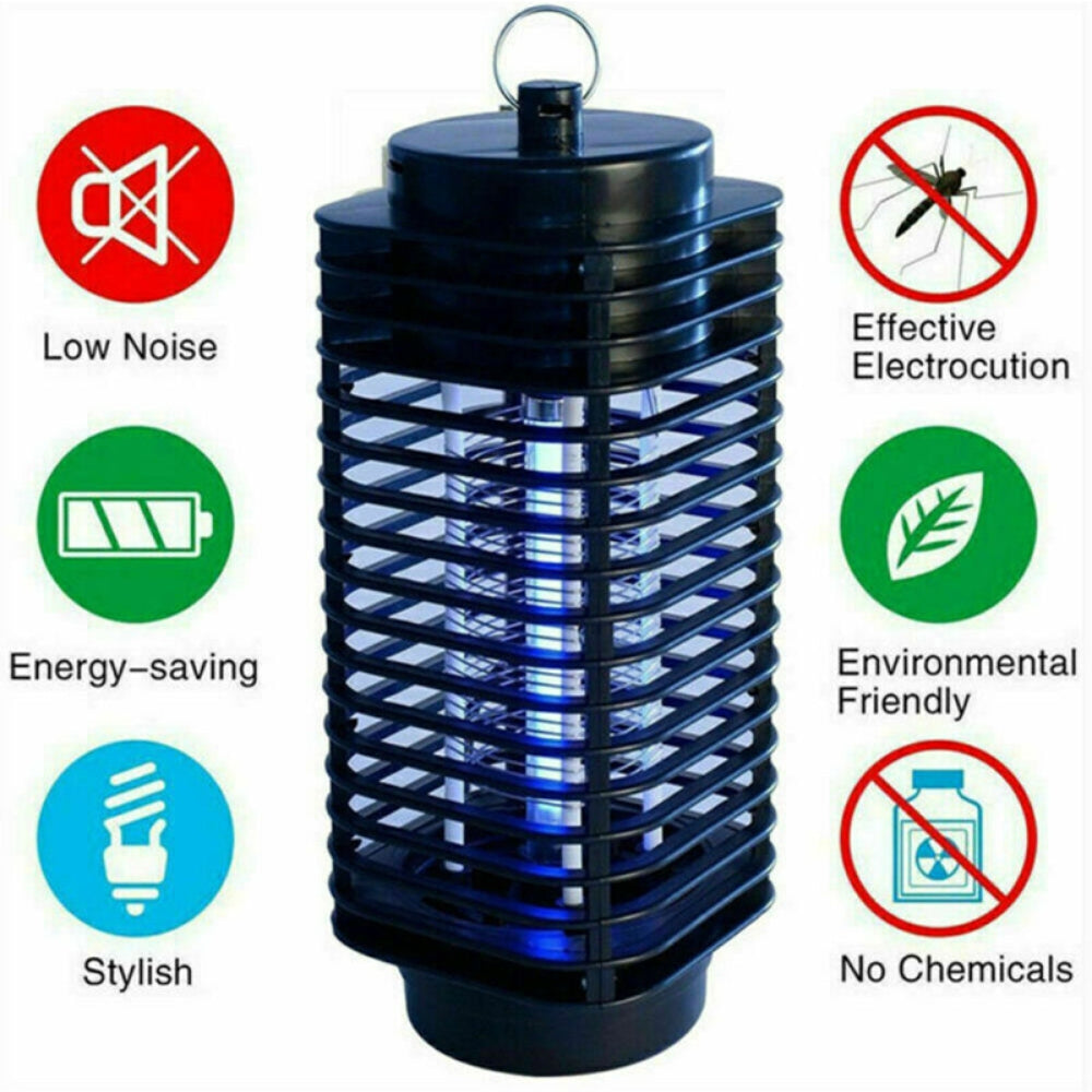 Electric UV Mosquito Killer Lamp with a sleek black design, featuring a protective plastic shield and UV light for effective insect trapping.