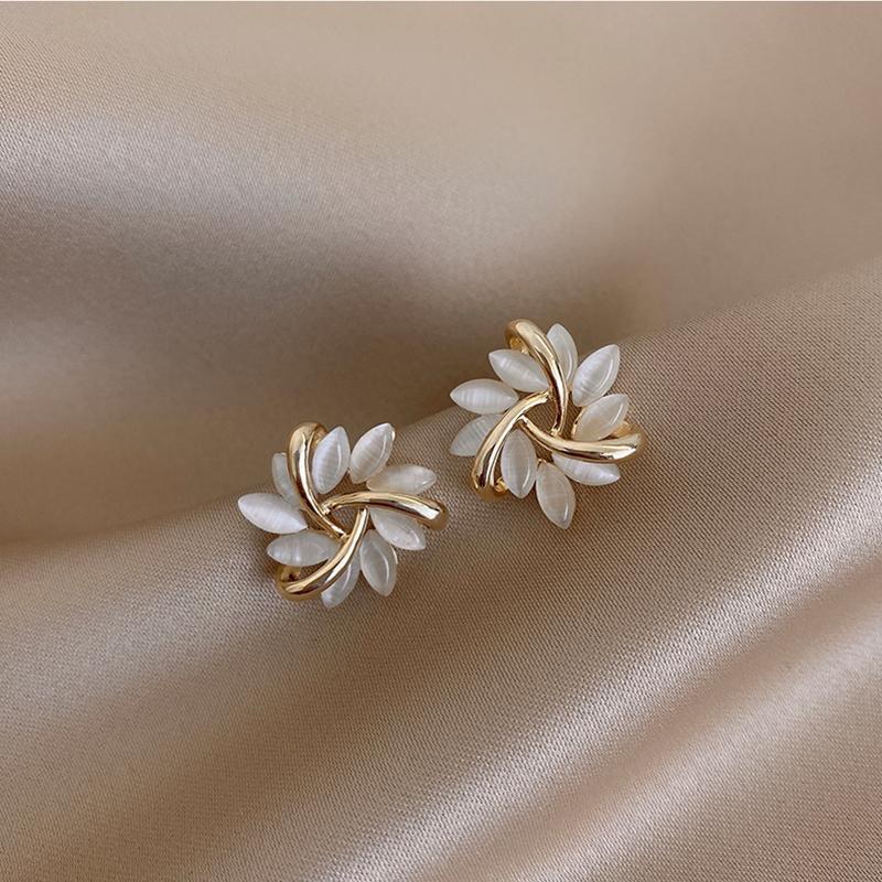 Elegant Opal Petal Circle Stud Earrings crafted with 925 silver needle, showcasing a unique and luxurious design.